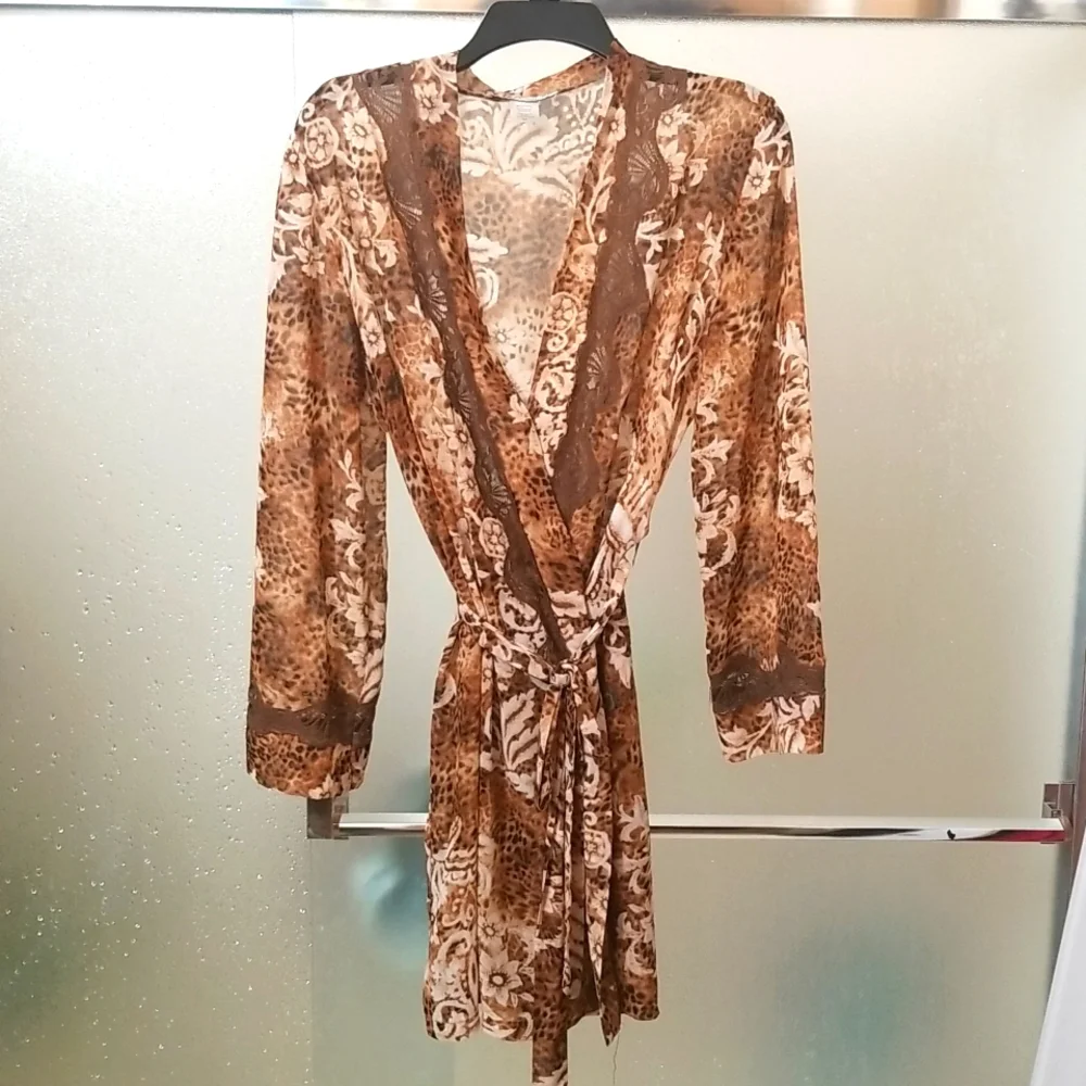 Floral Lace Robe Kimono Style Semi Sheer Cover Up Bridal Lounge Boudoir New 🇺🇦